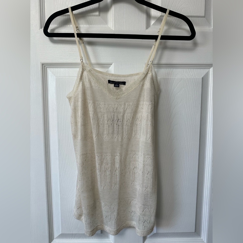 American Eagle Cream Knit Lace-Detail Camisole